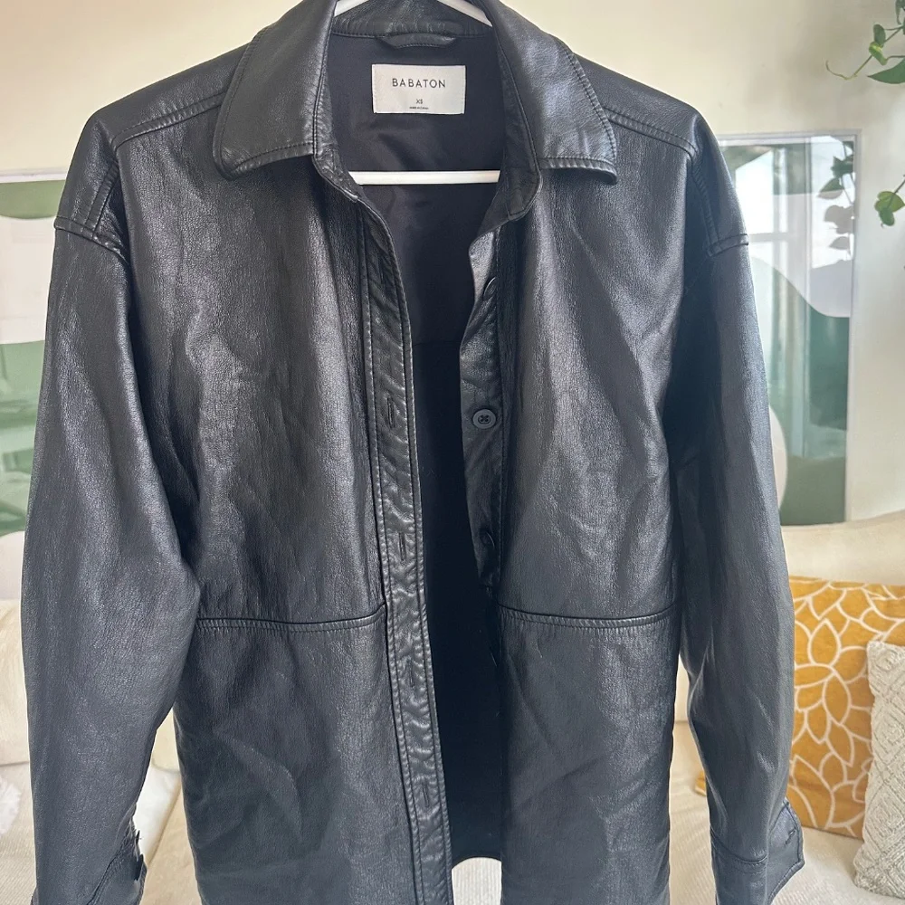 Aritzia Leather Pelli Babaton Shacket in Black - Picture 2 of 6